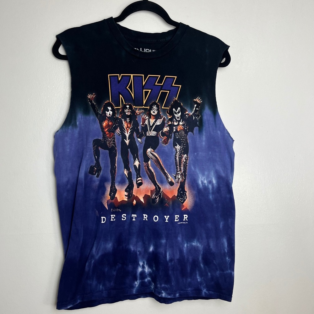 VTG Liquid Blue KISS Destroyer Rock Band Tank Top Mens Medium Purple Tie Dye